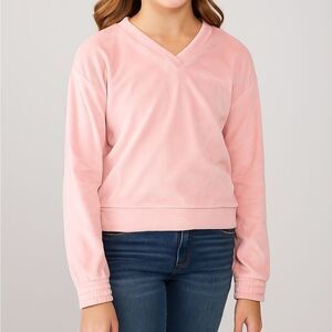 Z by Zella Girls Pink Velour V-Neck Sweatshirt Pullover L 10/12